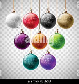 Bunte Vektor Christmas Ball auf einem transparenten Hintergrund. Isolierte realistische Dekorationen. Stock Vektor
