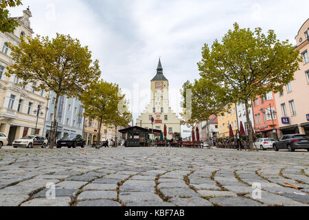 Blick auf die Altstadt von Deggendorf, Deutschland, am 27. September 2017. Im niederbayerischen Deggendorf, die AfD-Party war mit 19,2 Prozent gewählt. Foto: Armin Weigel/dpa Stockfoto