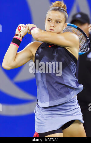 Wuhan, Wuhan, China. 29 Sep, 2017. Französische Tennisprofi Caroline Garcia Niederlagen griechischer Tennisspieler Maria Sakkari 2-0 im Halbfinale des WTA Wuhan Öffnen in Wuhan, Zentralchina Provinz Hubei. Credit: SIPA Asien/ZUMA Draht/Alamy leben Nachrichten Stockfoto