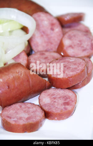 Wurst, Peperoni, Zwiebeln, São Paulo, Brasilien. Stockfoto