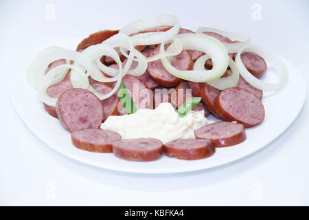 Wurst, Peperoni, Zwiebeln, São Paulo, Brasilien. Stockfoto