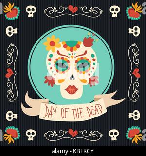 Tag der Toten traditionellen mexikanischen catrina Sugar Skull in Hand gezeichneten Stil. Mexiko party Abbildung mit Blumenschmuck und Frau Skelett. EPS 1. Stock Vektor