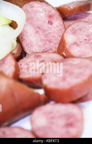 Wurst, Peperoni, Zwiebeln, São Paulo, Brasilien. Stockfoto