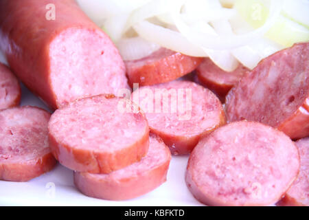 Wurst, Peperoni, Zwiebeln, São Paulo, Brasilien. Stockfoto