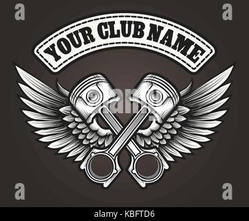 Biker club Emblem. Motor Club winged Kolben vintage Label. Vector Illustration Stock Vektor