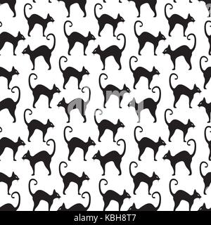 Schwarze Katze nahtlose Muster. Katzen sich wiederholende Textur. Halloween endlose Hintergrund. Vector Illustration. Stock Vektor