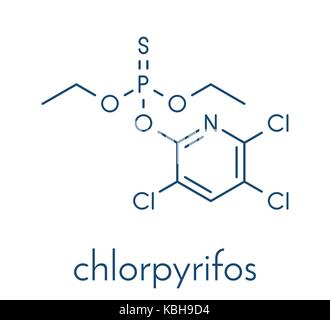 Chlorpyrifos phosphororganischen Pestiziden Molekül. Giftig und krebserregend. Vor allem in der Landwirtschaft eingesetzt. Skelettmuskulatur Formel. Stock Vektor