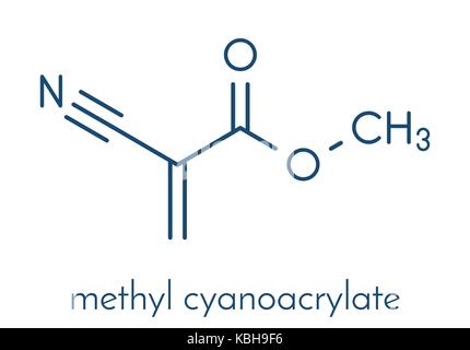 Methyl-4-cyanacrylat Molekül, die Hauptkomponente von Cyanacrylat Klebstoffe (Sekundenkleber). Skelettmuskulatur Formel. Stock Vektor