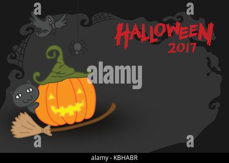 Halloween Kürbis jack o lantern Kostüm Hexe Konzept Idee und Halloween 2017 text Abbildung auf dunklen unheimlichen Hintergrund isoliert, mit Kopie spac Stock Vektor