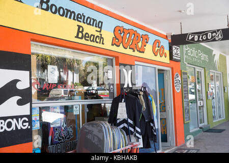 Boomerang Beach Surf- und Beachwear shop shop in Boomerang Beach auf der Mitte der Nordküste von New South Wales, Australien Stockfoto