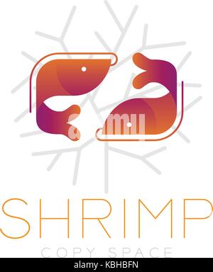 Zwei Garnelen Symbol Symbol und Coral orange set Violett gradient Color Design Illustration auf weißem Hintergrund mit Garnelen Text und kopieren Raum isoliert, ve Stock Vektor