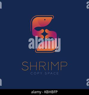 Die Buchstaben des Alphabets' aus zwei Garnelen Symbol gemacht hat Orange Violett gradient Color Design Illustration auf weißem Hintergrund mit Garnelen isoliert Stock Vektor