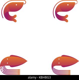 Garnelen und Tintenfisch symbol Icon Set orange violett gradient Color Design Illustration auf weißem Hintergrund, Vector EPS 10. Stock Vektor