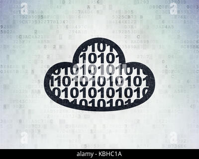 Vernetzungskonzept Wolke: Cloud mit Code auf digitale Daten Papierhintergrund Stockfoto