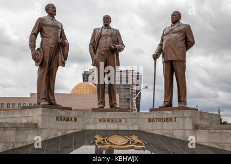 Drei Dikgosi / Stammes-Häuptlinge / Denkmal, zentraler Geschäftsbezirk, Gaborone, Botswana, 2017 Stockfoto