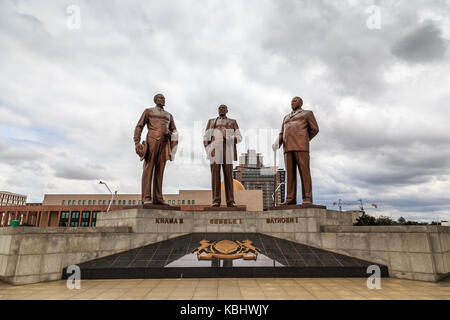 Drei Dikgosi / Stammes-Häuptlinge / Denkmal, zentraler Geschäftsbezirk, Gaborone, Botswana, 2017 Stockfoto