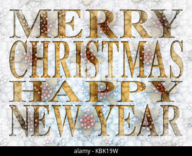Frohe Weihnachten Frohes Neues Jahr Typ mit einer Digital illustrierte Hintergrund von Holly. Stockfoto