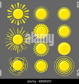 Satz von gelben Sonnen Stock Vektor