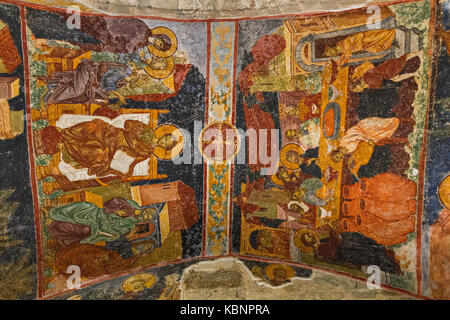 Fresken der alten byzantinischen Kirche Hagia Sophia in Trabzon, Türkei. Sie wird heute als Moschee genutzt und ist als Aya Sofya Moschee bekannt. Stockfoto