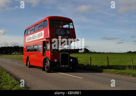 Ehemalige London Transport RTW Leyland Titan PD 2 KGK 529 betreibt den Parkplatz Shuttle an westlich von England Transport Sammlung Tag der Offenen Tür am 6/10/13. Stockfoto