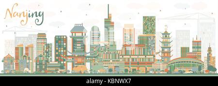 Nanjing China Skyline mit Farbe Gebäude. Vector Illustration. Business Travel und Tourismus Abbildung mit moderner Architektur. Stock Vektor