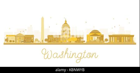 Washington DC City Skyline golden Silhouette. Vector Illustration. Stadtbild mit Referenzmarken Stock Vektor