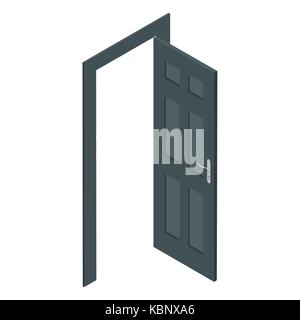 Vector Illustration isometrischen Perspektive Flachbild 3d Holz- geöffnete Tür. Stock Vektor