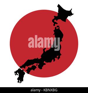 Vector Illustration schwarze Silhouette Karte von Japan mit der Flagge Hintergrund Stock Vektor