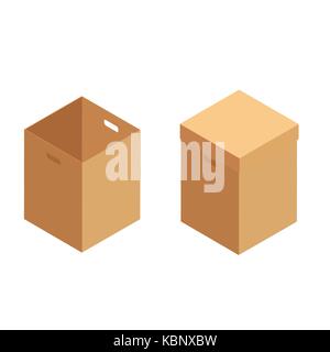 Vector Illustration collection, Set brown box Verpackung recycelt werden. Karton mockup eingestellt. Realistische Abbildung von 10 Karton mockups für das Web. Stock Vektor