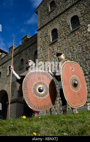 Römische Soldaten aus dem späten 2. frühen dritten Jahrhundert AD, diese Re-enactors 'man' der rekonstruierten Festung in Arbeia, Hadrian's Wall, South Shields Stockfoto