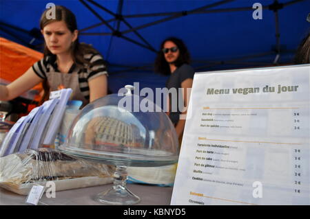 Vegan Ort geschieht in Lyon, Frankreich Stockfoto