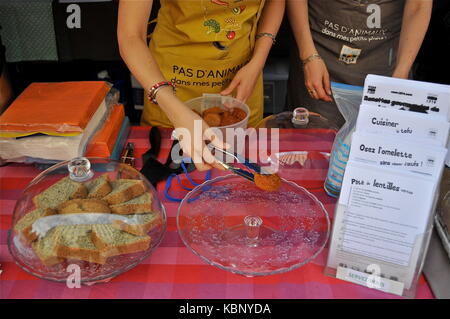 Vegan Ort geschieht in Lyon, Frankreich Stockfoto