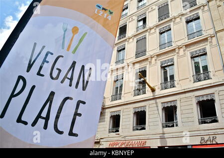 Vegan Ort geschieht in Lyon, Frankreich Stockfoto