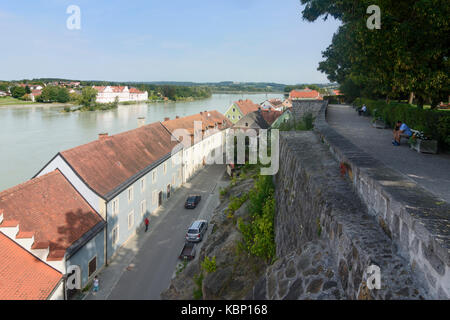 Blick vom Schloss Schloss Schärding zu Neuhaus am Inn, Inn, Schärding, Innviertel, Oberösterreich, Oberösterreich, Österreich Stockfoto