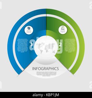 Kreisförmige Infografiken von 2 Schritte, Segmente für die jährlichen Berichte, Diagramme, Präsentationen, Workflow Layout, Banner, Anzahl Optionen, Optionen Stock Vektor