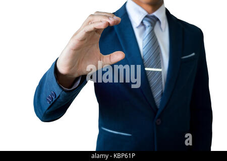 Das Geschäft von Hand etwas Holding auf einem weißen Hintergrund. Stockfoto