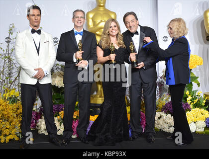 Posen im Pressestaal während der 86. Jährlichen Academy Awards im Loews Hollywood Hotel am 2. März 2014 in Hollywood, Kalifornien. Stockfoto