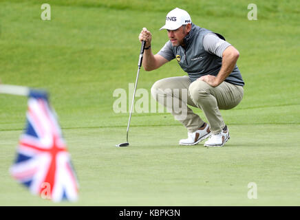 Der Engländer Lee Westwood am dritten Tag drei der britischen Meister in der Nähe House Golf Club, Newcastle. Stockfoto