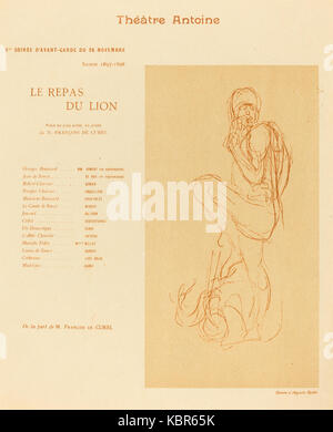 Auguste Rodins Skulptur „Le Repas du Lion 2“ repräsentiert die Erkundung der Natur durch den Künstler, wobei er sich auf dynamische Formen und detaillierte Texturen des Löwen konzentriert. Er zeigt Rodins Meisterschaft, Bewegung in Skulpturen einzufangen. Stockfoto