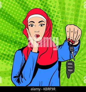 Vektor pop art muslimische Frau mit Tasten Stock Vektor