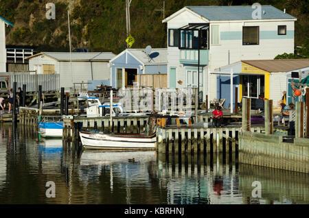 Neben boatsheds Pauatahanui Inlet, Paremata, Porirua, Wellington, Neuseeland