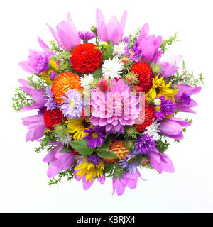 Blumenstrauß der Blumen Top anzeigen isolierten auf weißen Hintergrund Stockfoto