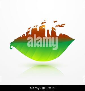 Grünes Blatt und tote Blatt mit Factory Form. Die globale Erwärmung Konzept Stock Vektor