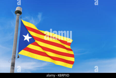 Katalanisch Estelada Flagge über blauen Himmel Hintergrund (gerenderten 3D-Bild) Stockfoto