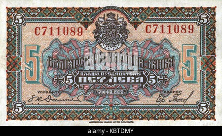 5 Leva 1922 Stockfoto