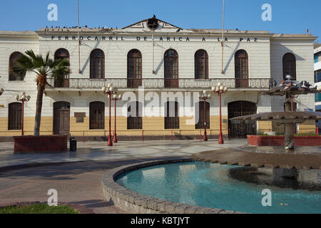 Historischer Bahnhof in der Küstenstadt Arica im Norden Chiles Stockfoto