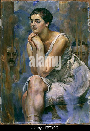 Dieses Kunstwerk von Jacek Malczewski mit dem Titel „Pytia“ fängt die mythologische Figur des Orakels von Delphi in einem Moment göttlicher Inspiration ein und zeigt den symbolischen Ansatz des Künstlers zu klassischen Themen. Stockfoto