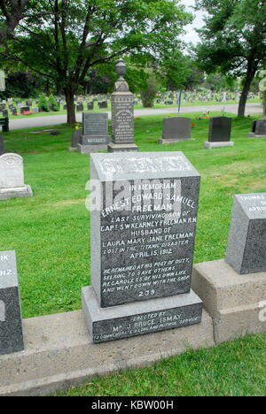 Grabsteine an der RMS Titanic Grab in Fairview Rasen Friedhof in Halifax, Nova Scotia, Kanada Stockfoto