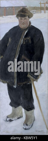 Boris Michailowitsch Kustodiews Porträt des Landbesitzers A. P. Warfolomev ist ein Beispiel für russische Porträts des frühen 20. Jahrhunderts, die den Status des Themas und die künstlerischen Techniken dieser Zeit widerspiegeln. Kustodiew war bekannt für seine detaillierten und lebendigen Darstellungen der russischen Gesellschaft und Kultur. Stockfoto