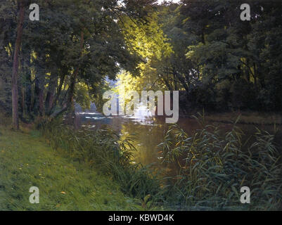 Henri Biva, durch den Fluss signiert Henri Biva (unten links) Öl auf Leinwand, 122 von 162 cm Stockfoto